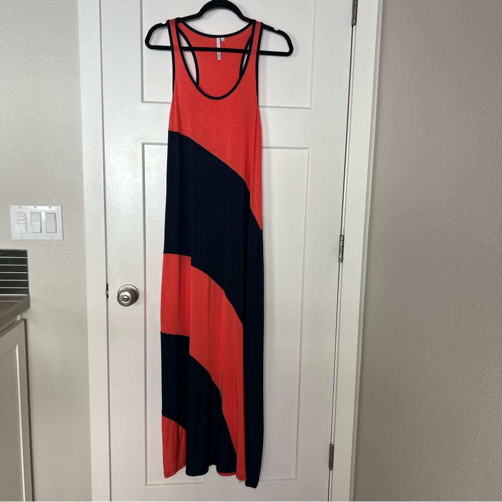 Like New Michael Stars Orange and Navy Striped Maxi Dress Size S